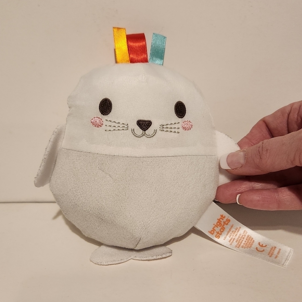 Bright Stars White Seal Crinkly Plush Stuffed Animal with missing clip